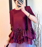 Floral Plissé Ruffle Blouse Top